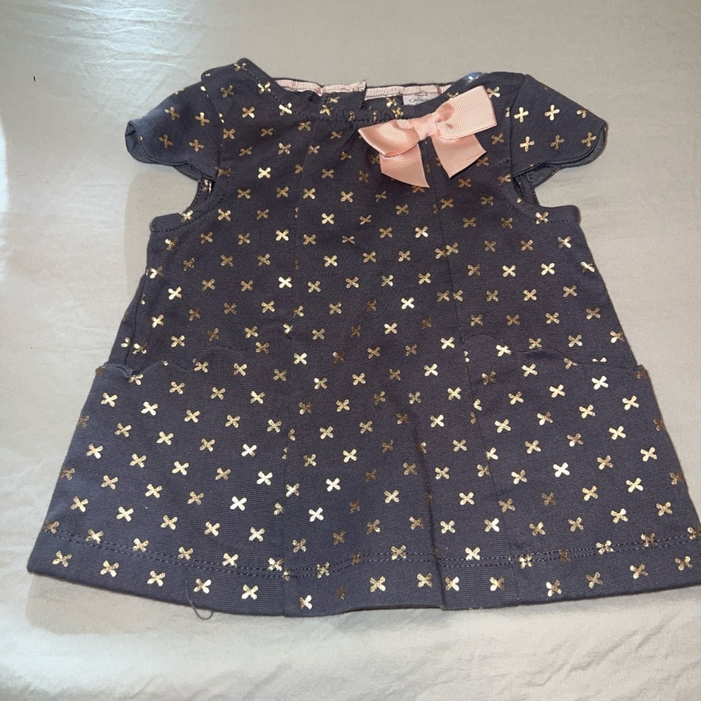 Catherine Malandrino Mini Girls Baby Dress Short Sleeve Cotton gray size 0/3M